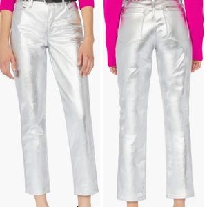 MRSP $398 FRAME Hi-Rise Le Sylvie Slender Straight Jean Silver  Chrome Size 30